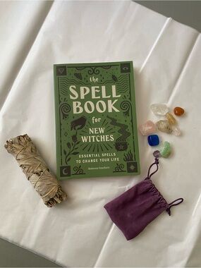 The Spell Book for New Witches with Crystals and Sage stick